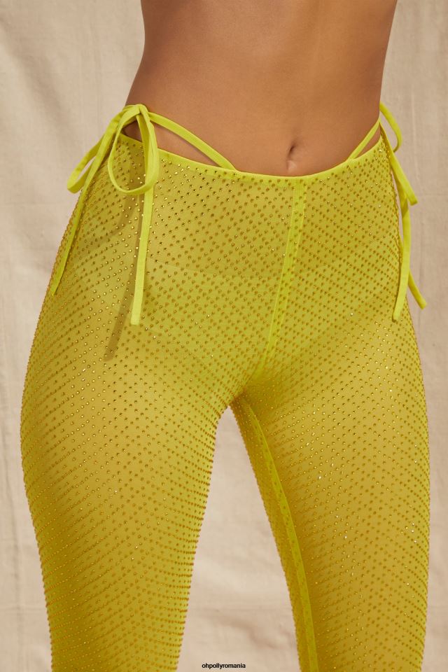 Oh Polly fund femei pantaloni din plasă împodobiți înalți Palm Springs lămâie verde 6PJ0L853
