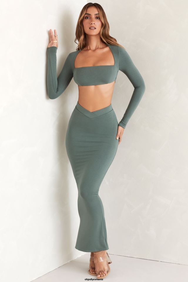 Oh Polly fusta femei fustă maxi cu tiv evazat de salcie verde 6PJ0L831
