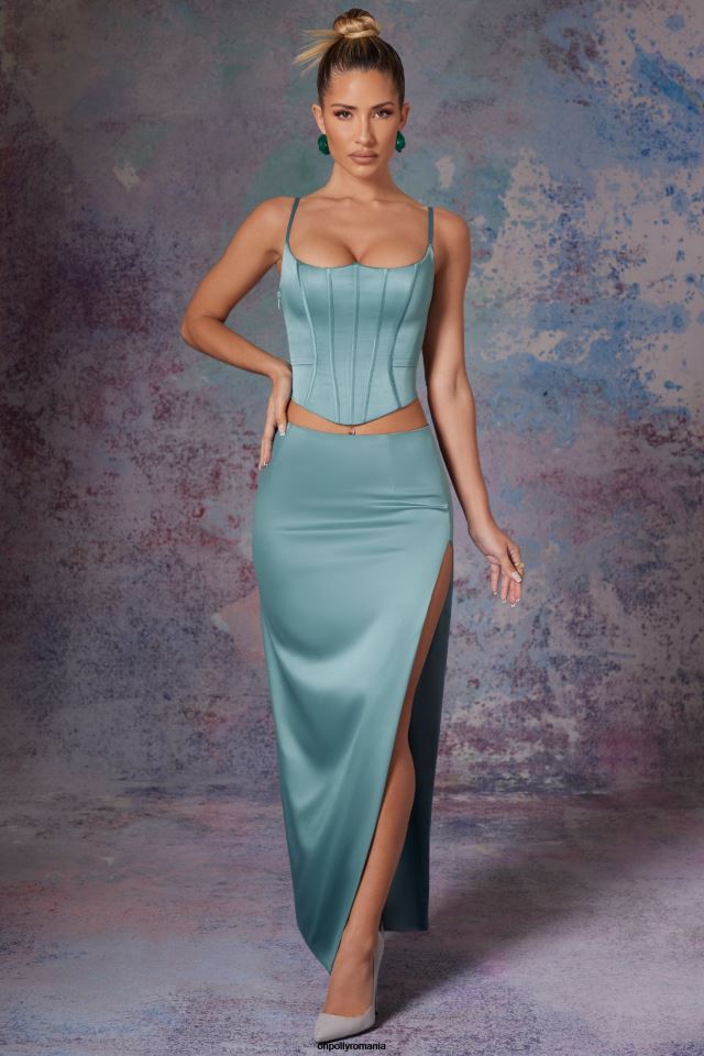 Oh Polly fusta femei fustă maxi din satin dawson teal deschis 6PJ0L799