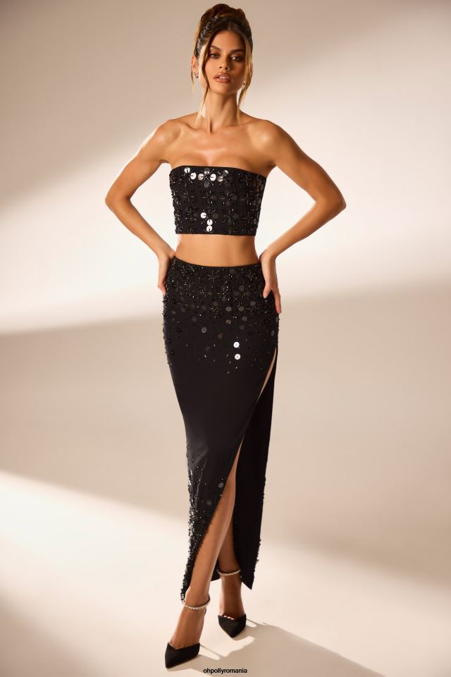Oh Polly fusta femei fusta maxi impodobita manual merope negru 6PJ0L771
