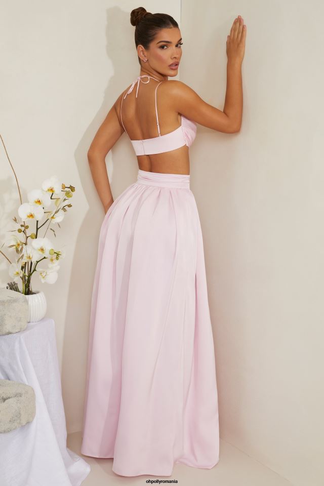 Oh Polly fusta femei fusta maxi plisata edyta din satin greu roz 6PJ0L746