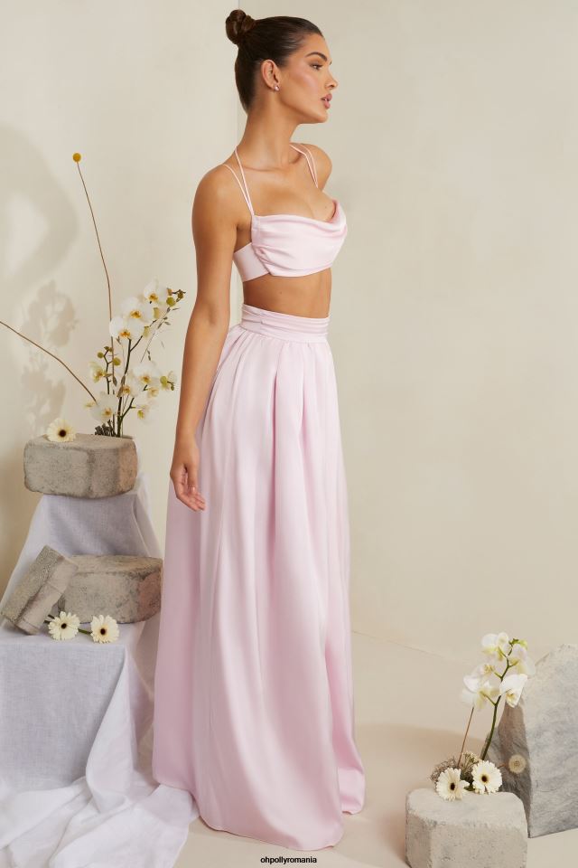 Oh Polly fusta femei fusta maxi plisata edyta din satin greu roz 6PJ0L746