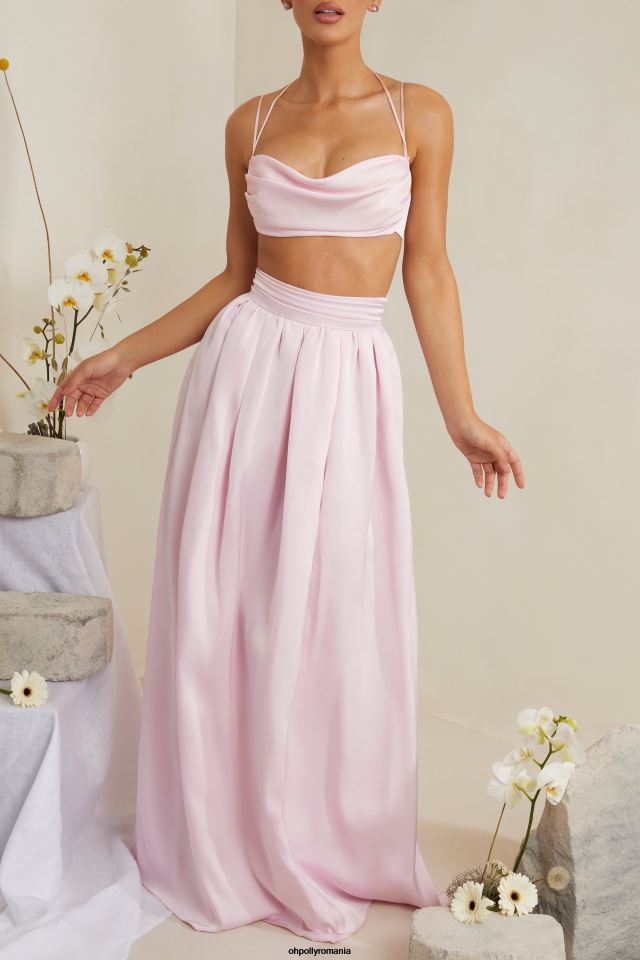 Oh Polly fusta femei fusta maxi plisata edyta din satin greu roz 6PJ0L746