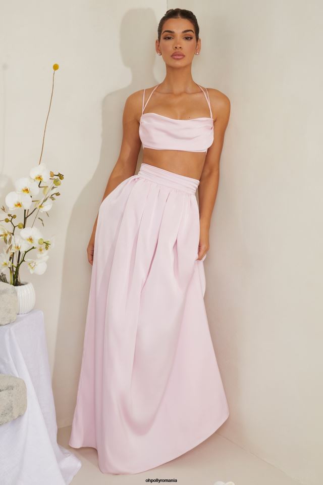Oh Polly fusta femei fusta maxi plisata edyta din satin greu roz 6PJ0L746