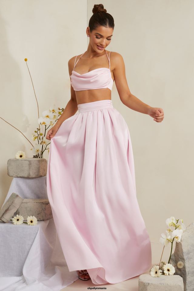 Oh Polly fusta femei fusta maxi plisata edyta din satin greu roz 6PJ0L746