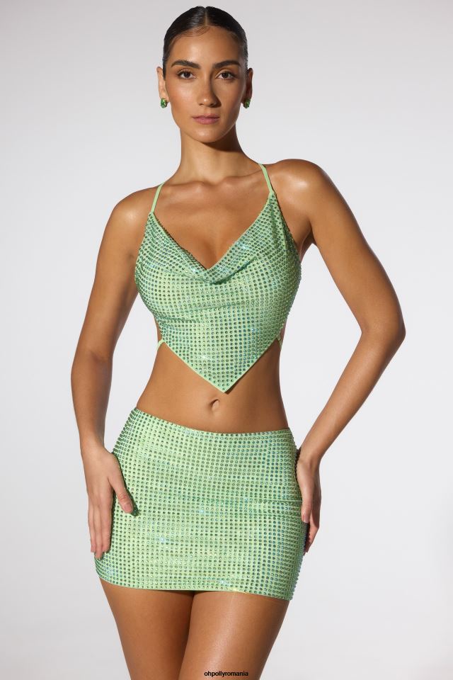 Oh Polly fusta femei fustă mini cu talie joasă împodobită cu cruz verde salvie 6PJ0L738