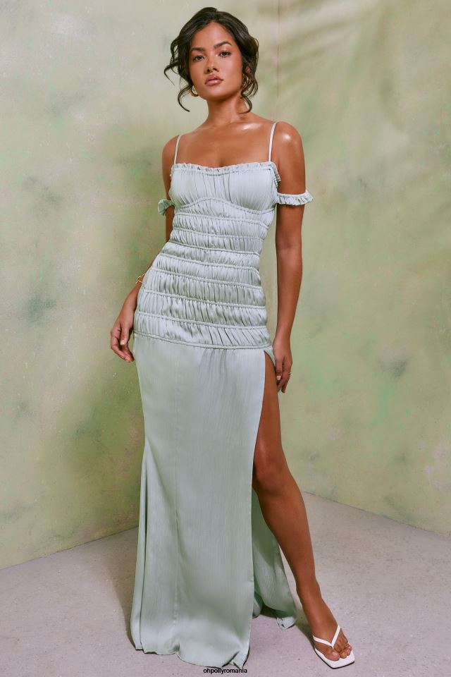 Oh Polly rochie femei Rochie maxi cu fărâmitură înaltă pe coapsă viva verde pastel 6PJ0L41