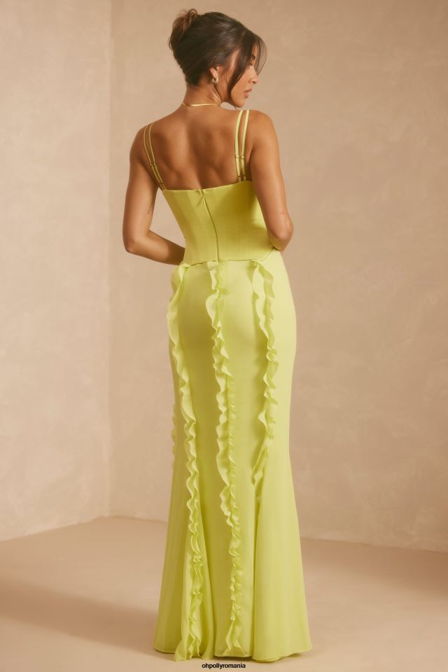 Oh Polly rochie femei perrine corset cu volan fusta rochie maxi verde lime 6PJ0L6