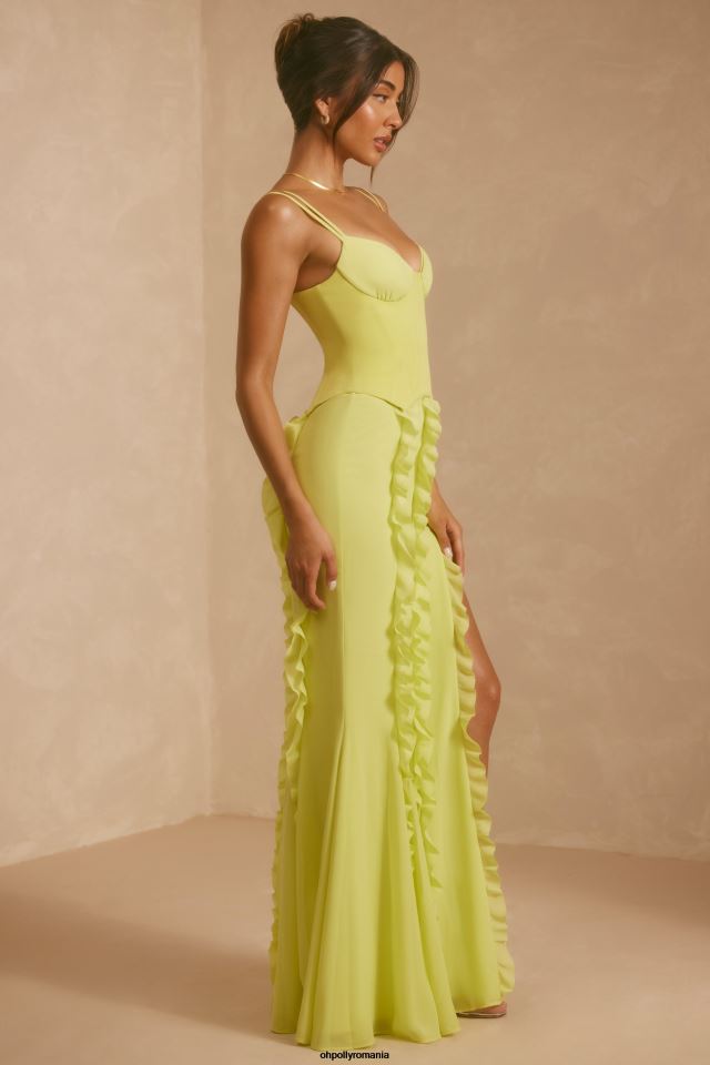 Oh Polly rochie femei perrine corset cu volan fusta rochie maxi verde lime 6PJ0L6