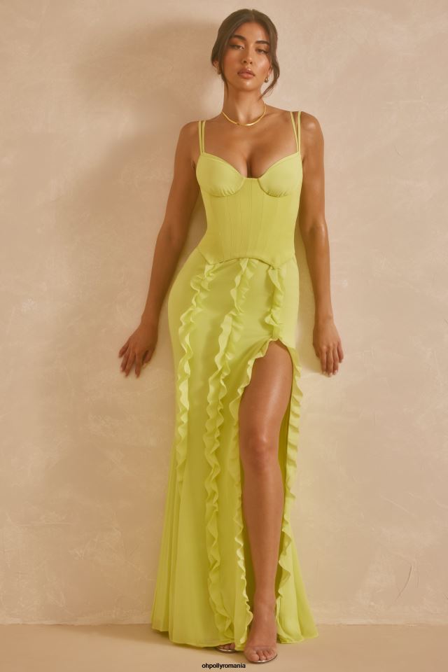 Oh Polly rochie femei perrine corset cu volan fusta rochie maxi verde lime 6PJ0L6