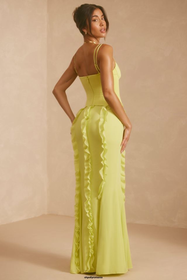Oh Polly rochie femei perrine corset cu volan fusta rochie maxi verde lime 6PJ0L6