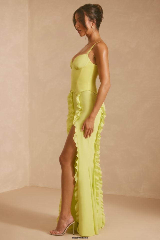 Oh Polly rochie femei perrine corset cu volan fusta rochie maxi verde lime 6PJ0L6