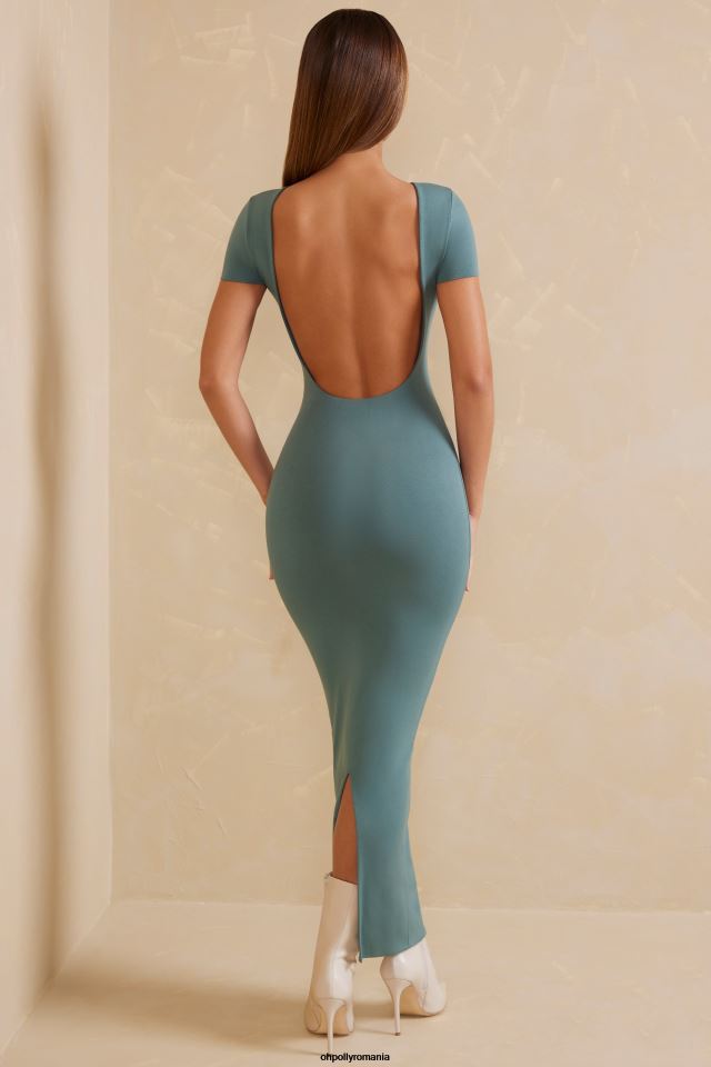 Oh Polly rochie femei rochie maxi alira cu mânecă șapcă spate deschis teal 6PJ0L85