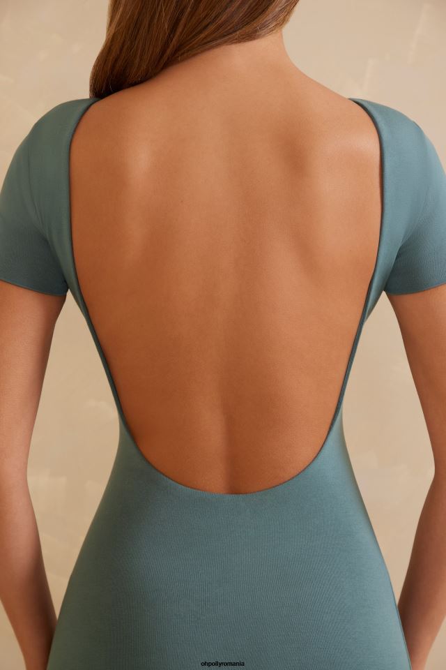 Oh Polly rochie femei rochie maxi alira cu mânecă șapcă spate deschis teal 6PJ0L85