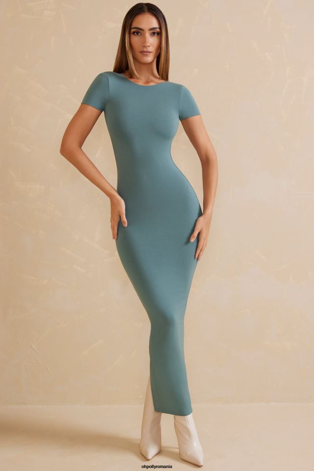 Oh Polly rochie femei rochie maxi alira cu mânecă șapcă spate deschis teal 6PJ0L85
