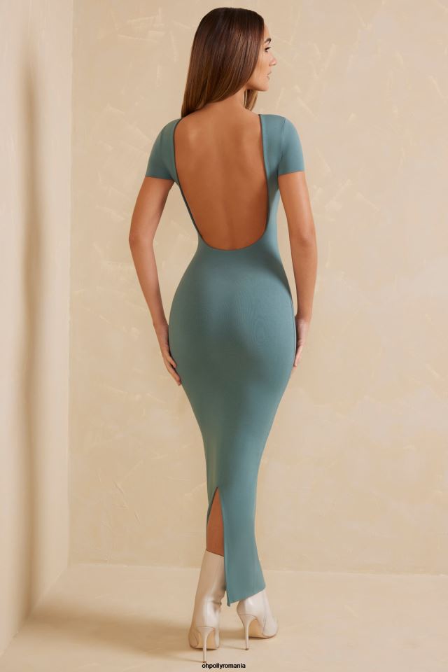 Oh Polly rochie femei rochie maxi alira cu mânecă șapcă spate deschis teal 6PJ0L85