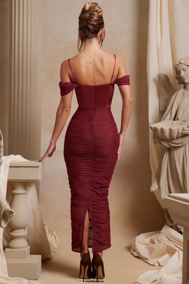 Oh Polly rochie femei rochie maxi cu corset cu volan cecily pe umăr roșu 6PJ0L280