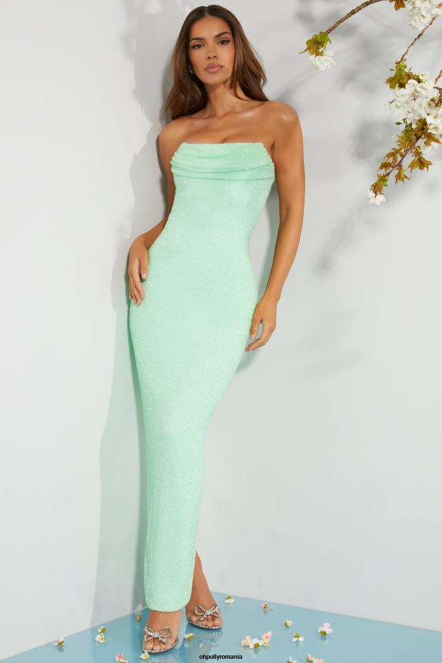 Oh Polly rochie femei rochie maxi cu decolteu tip bandeau impodobit palermo mentă 6PJ0L226