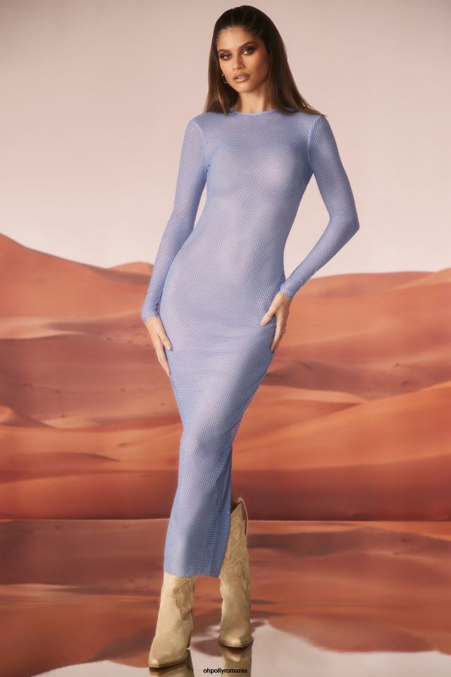 Oh Polly rochie femei rochie maxi cu maneca lunga impodobita cu yasmin albastru 6PJ0L48