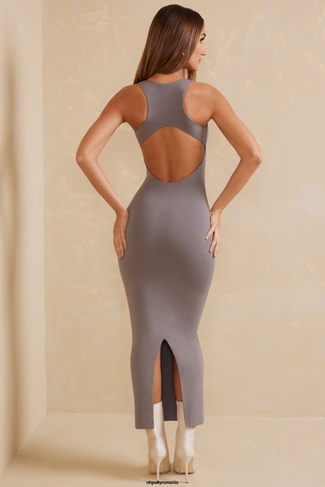 Oh Polly rochie femei rochie maxi cu spatele deschis tidam cu decolteu gri 6PJ0L80