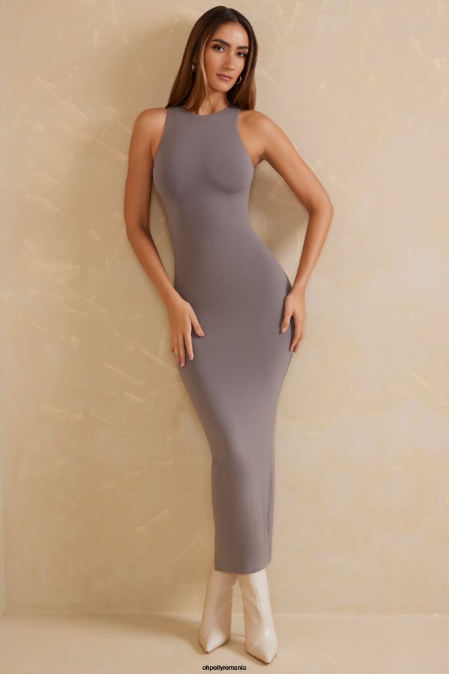 Oh Polly rochie femei rochie maxi cu spatele deschis tidam cu decolteu gri 6PJ0L80