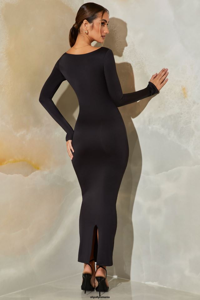 Oh Polly rochie femei rochie maxi decupata cu maneca lunga kismet negru 6PJ0L326