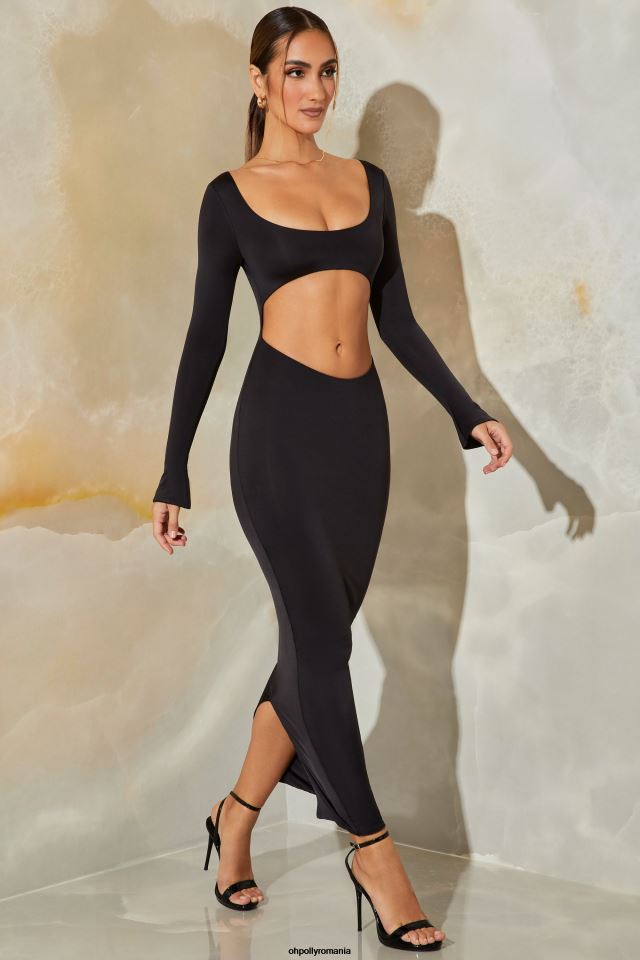 Oh Polly rochie femei rochie maxi decupata cu maneca lunga kismet negru 6PJ0L326