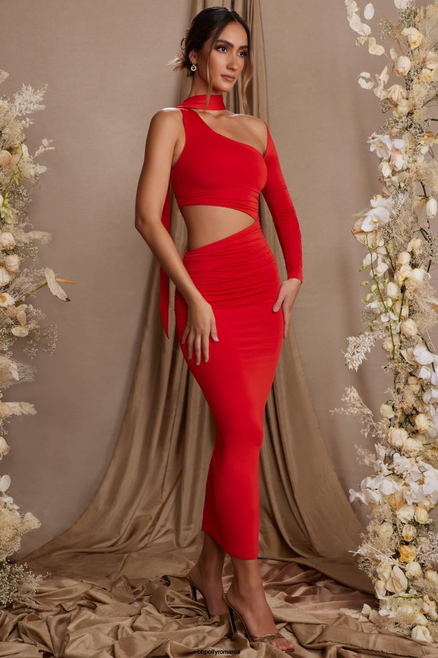 Oh Polly rochie femei rochie maxi decupata cu o singura maneca adoria roșu 6PJ0L94