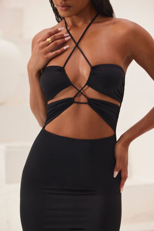 Oh Polly rochie femei rochie maxi decupata oceane cu decolteu, lungime podea negru 6PJ0L21