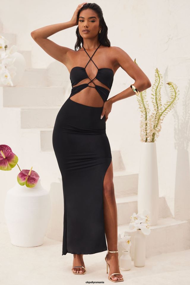 Oh Polly rochie femei rochie maxi decupata oceane cu decolteu, lungime podea negru 6PJ0L21