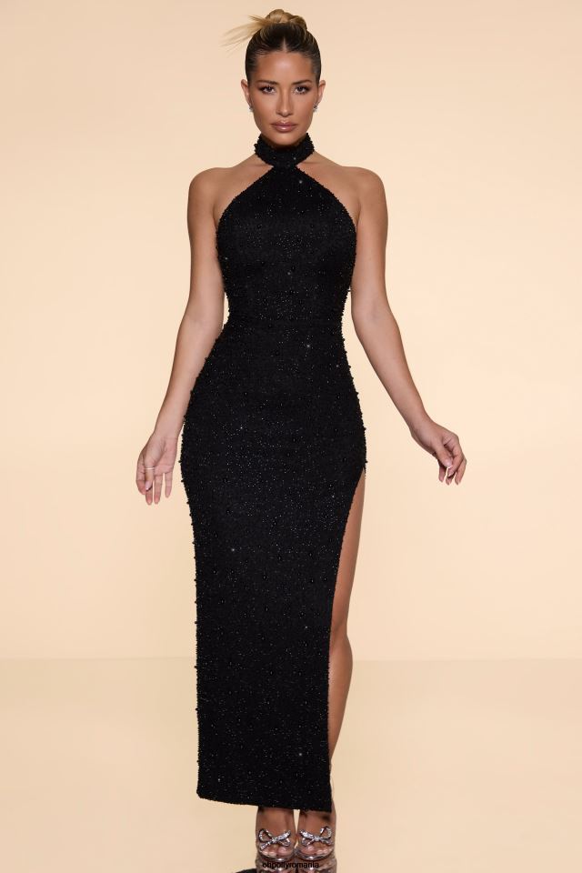 Oh Polly rochie femei rochie maxi despicată cu decolteu înalt, împodobită cu positano negru 6PJ0L60