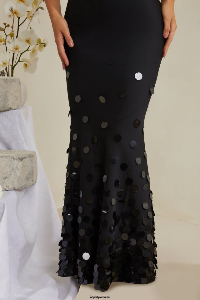 Oh Polly rochie femei rochie maxi din satin impodobita cu decolteu magnolia negru 6PJ0L217