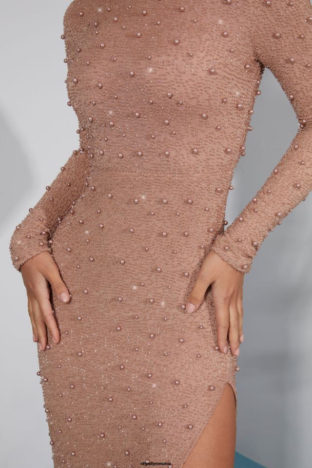 Oh Polly rochie femei rochie maxi, fără spate, cu mânecă lungă vienna bej 6PJ0L231