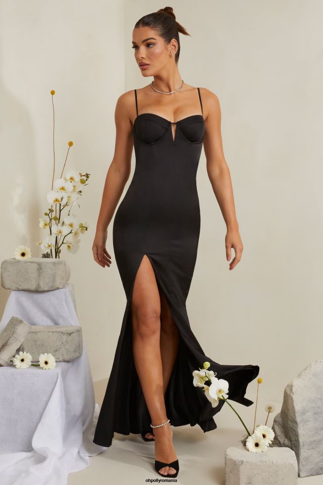 Oh Polly rochie femei rochie maxi flavia decupata coada de peste negru 6PJ0L216