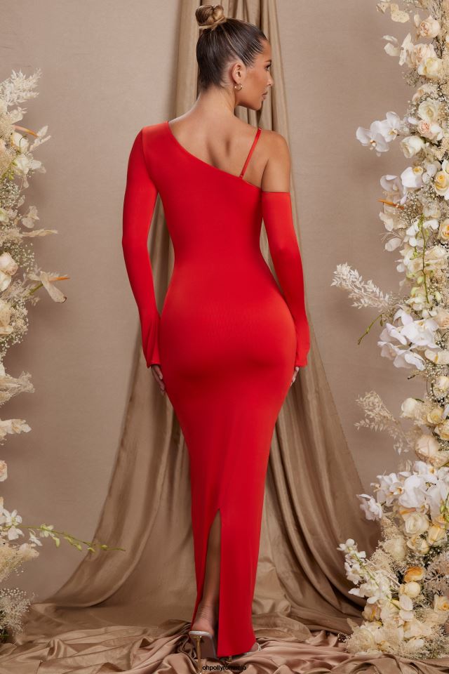 Oh Polly rochie femei rochie maxi isolde cu maneca lunga de pe umeri roșu 6PJ0L197
