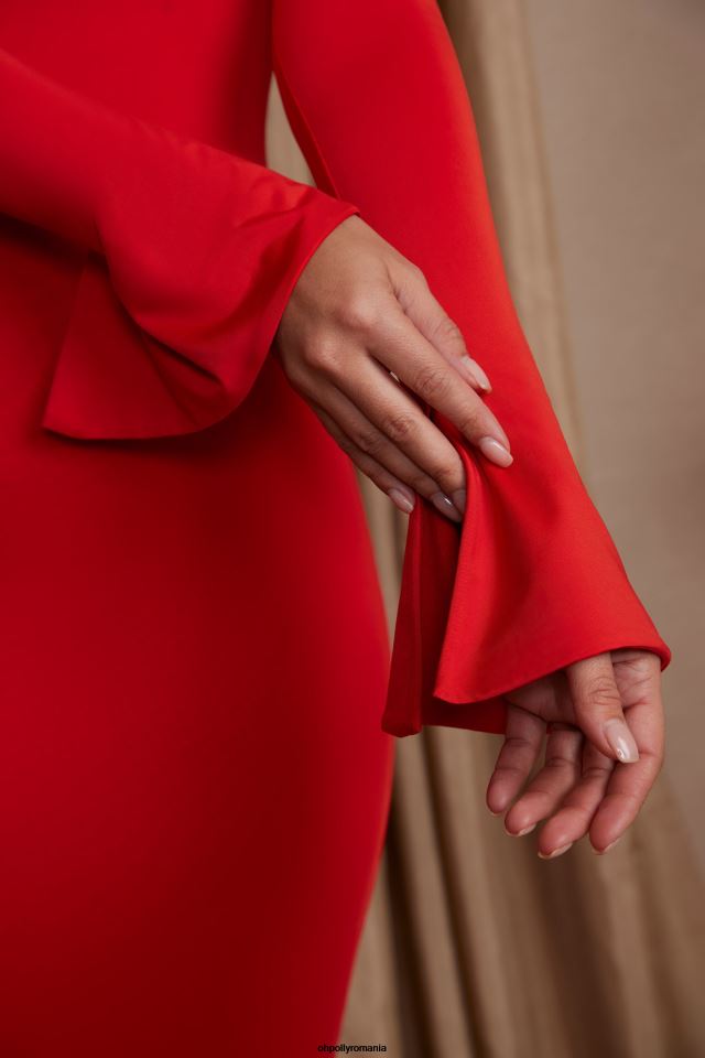 Oh Polly rochie femei rochie maxi isolde cu maneca lunga de pe umeri roșu 6PJ0L197