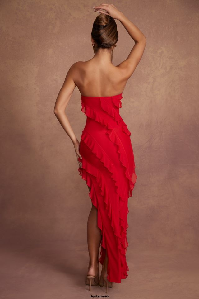 Oh Polly rochie femei rochie maxi nevali bandeau cu volane roșu 6PJ0L72