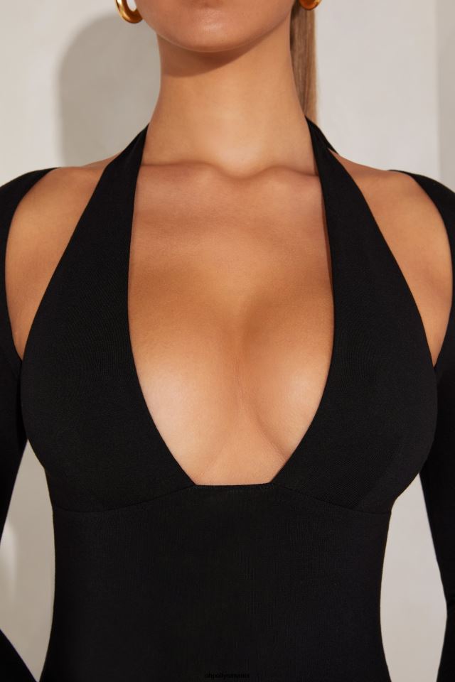 Oh Polly rochie femei rochie maxi odelle cu maneca lunga cu decolteu plonjat negru 6PJ0L279