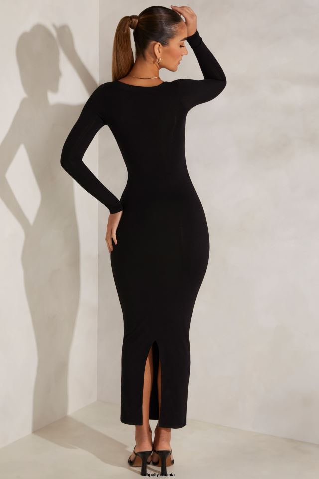 Oh Polly rochie femei rochie maxi peyton cu maneca lunga negru 6PJ0L115
