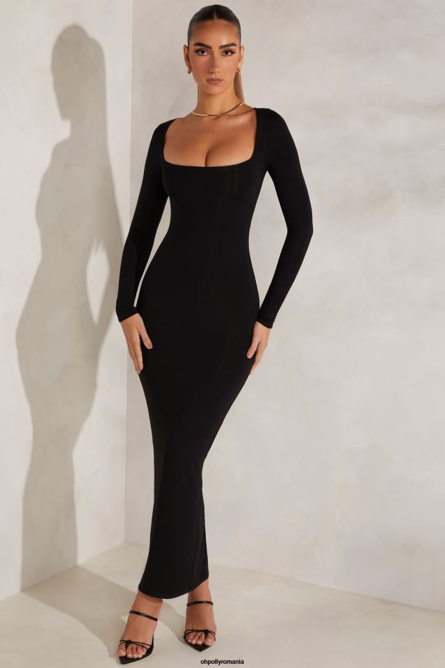 Oh Polly rochie femei rochie maxi peyton cu maneca lunga negru 6PJ0L115
