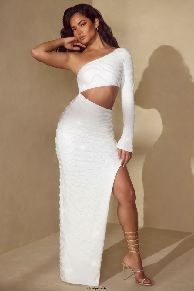 Oh Polly rochie femei rochie maxi seren cu o singură mânecă decupată aproape alb 6PJ0L54