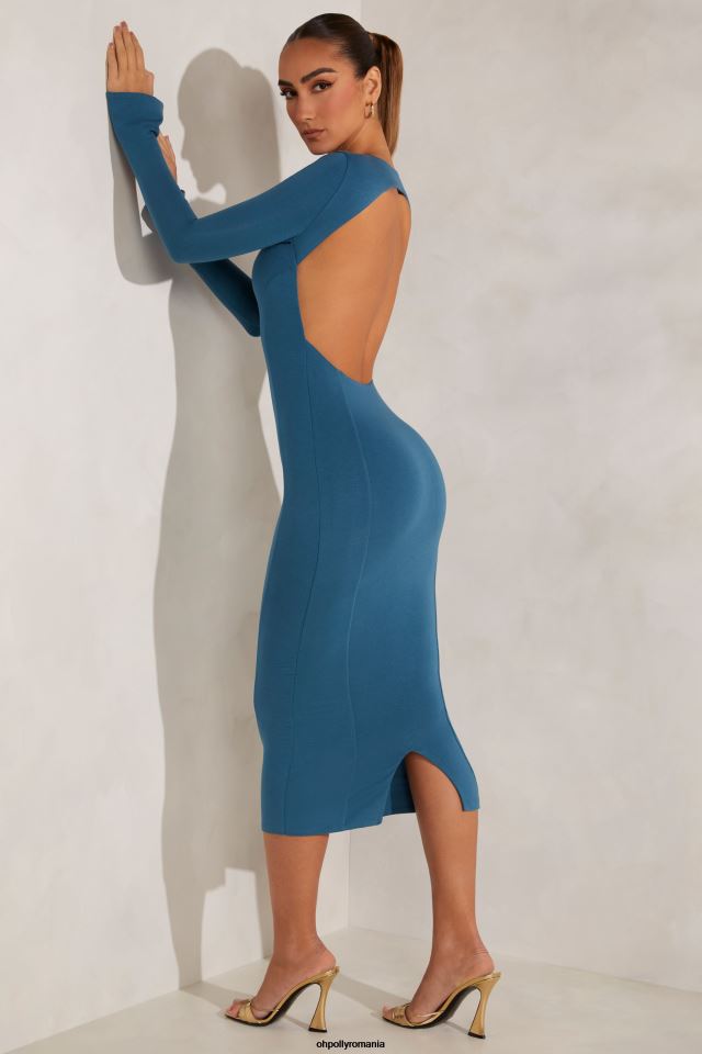 Oh Polly rochie femei rochie midaxi brinkley cu mânecă lungă și spate deschis teal 6PJ0L103