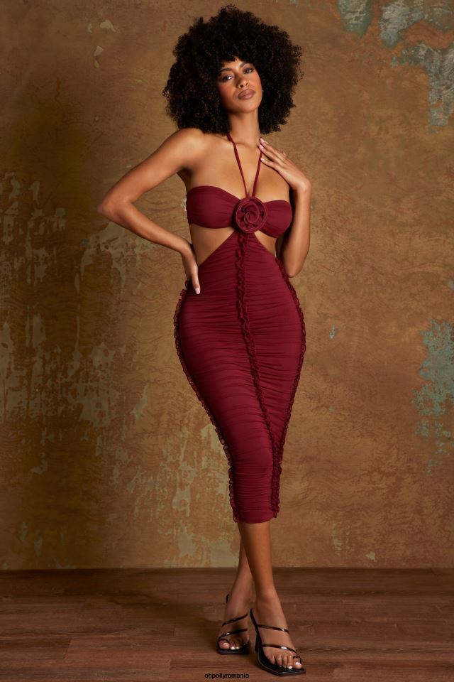 Oh Polly rochie femei rochie midaxi decupata aergul cu detaliu flori vin 6PJ0L291