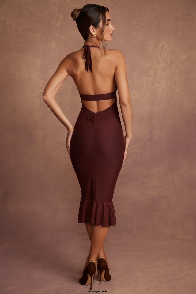Oh Polly rochie femei rosalia deep plonge midaxi maro 6PJ0L77