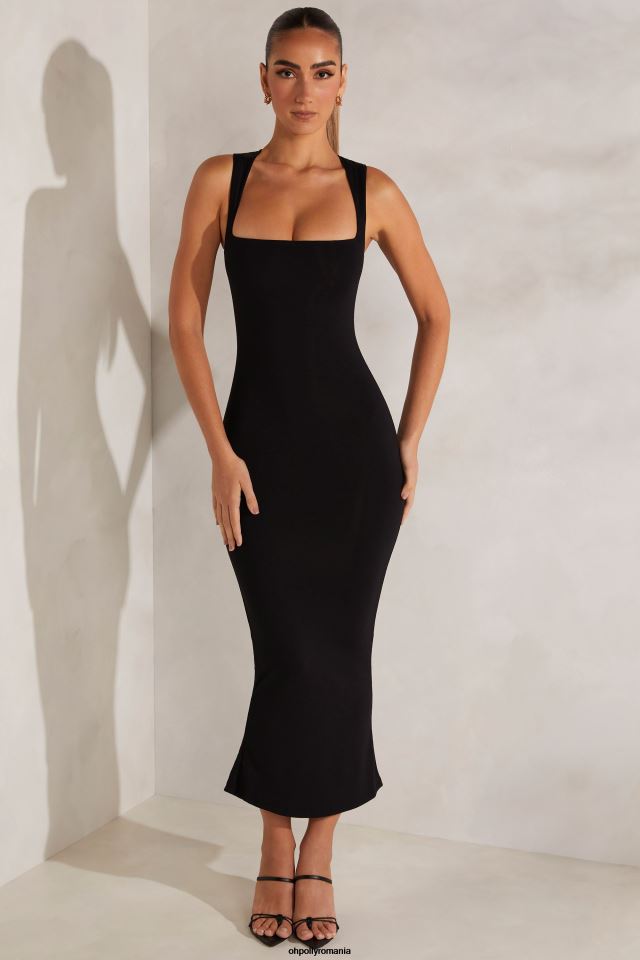 Oh Polly rochie femei rochie midi ainslee cu decolteu pătrat negru 6PJ0L116