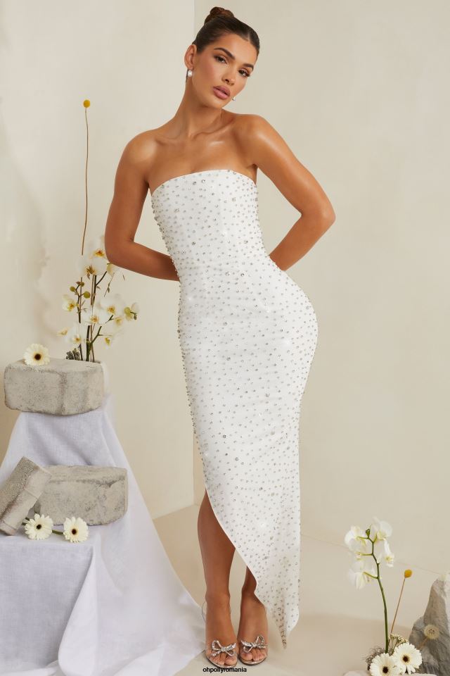 Oh Polly rochie femei rochie midi asimetrică împodobită manual vivica alb 6PJ0L219