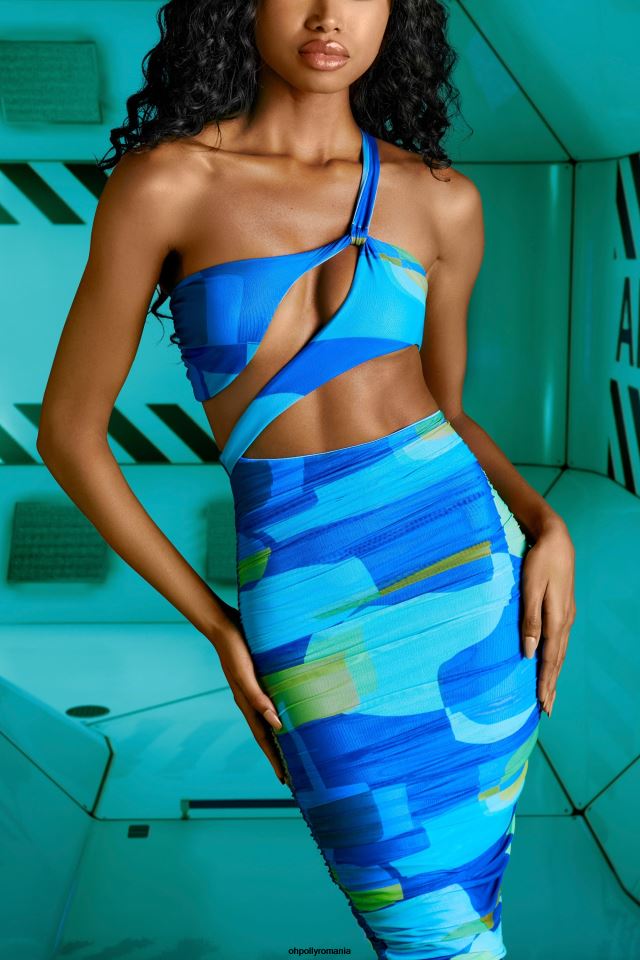 Oh Polly rochie femei rochie midi cu decupaj asimetric evolutiv albastru 6PJ0L470