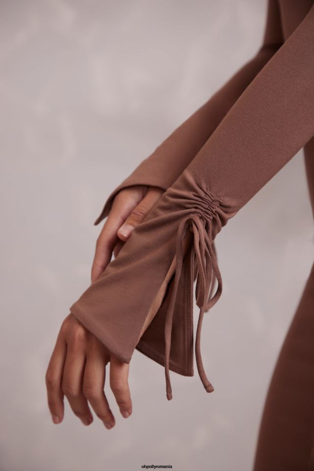 Oh Polly rochie femei rochie midi cu mânecă lungă de pe umăr maro 6PJ0L214