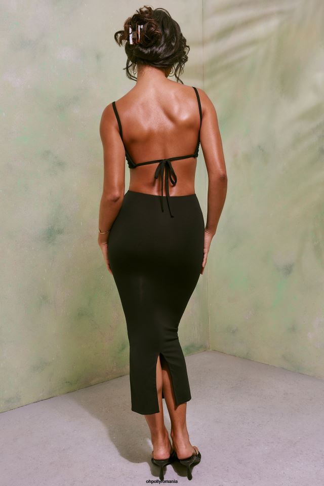Oh Polly rochie femei rochie midi decupată cu volan demetria negru 6PJ0L35