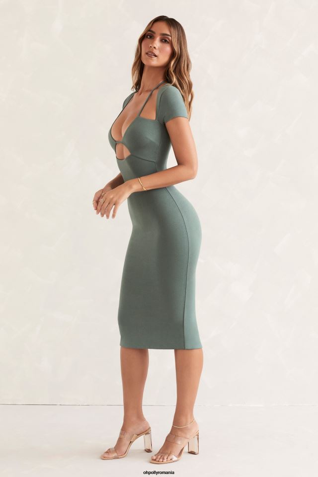 Oh Polly rochie femei rochie midi lynden cu mâneci decupate verde 6PJ0L537